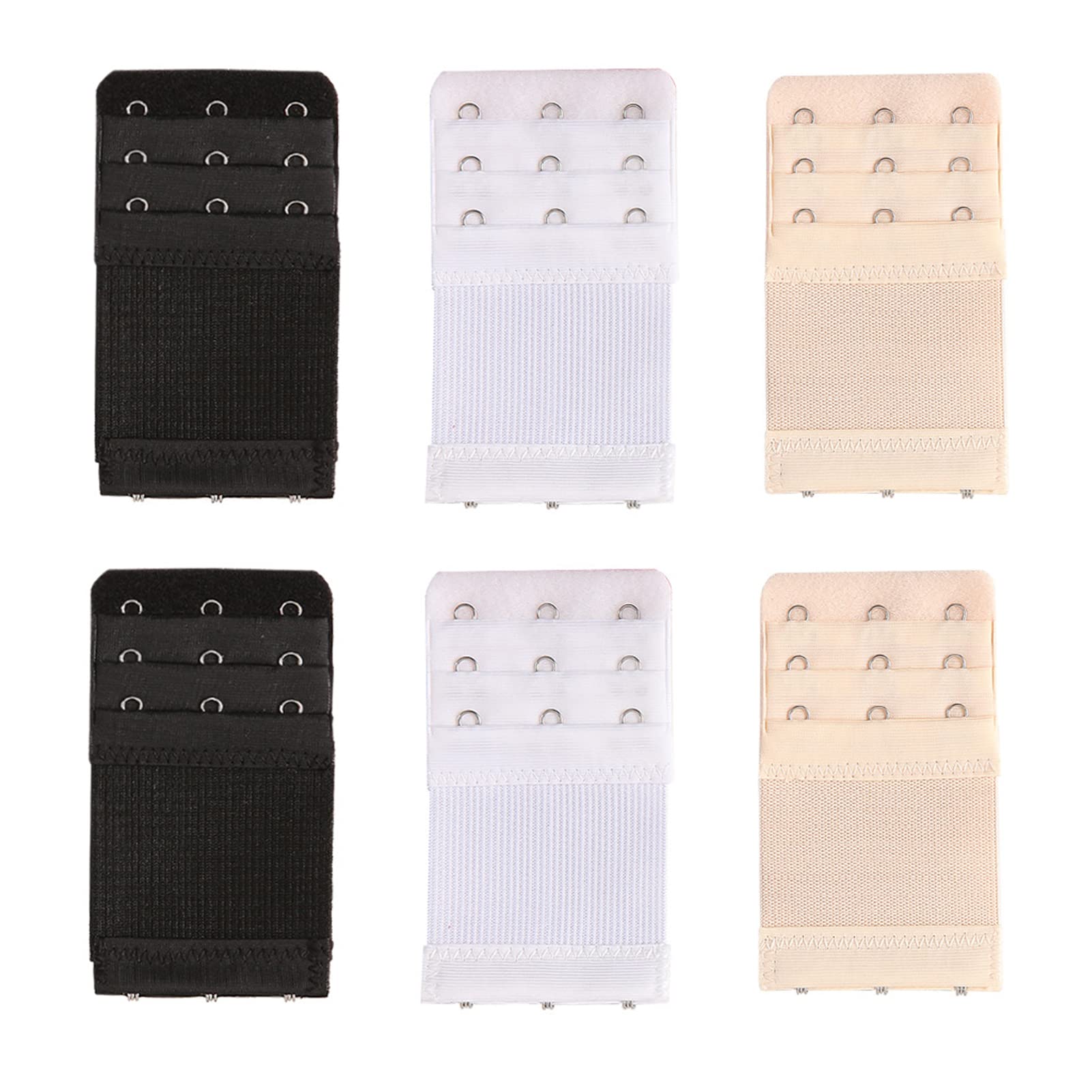 Yesmin Women's 3 Hook,Multicolor,1.9Cm Spacing Pack Of 6 Bra Strap Extenders Extensions Elastic Extender Set 3 Hooks 1.9Cm Spacing (White, Black And Beige)