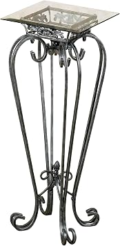 Touch of Class Chalcedony Metal Scroll Pedestal Table, Antique Pewter, 30"H