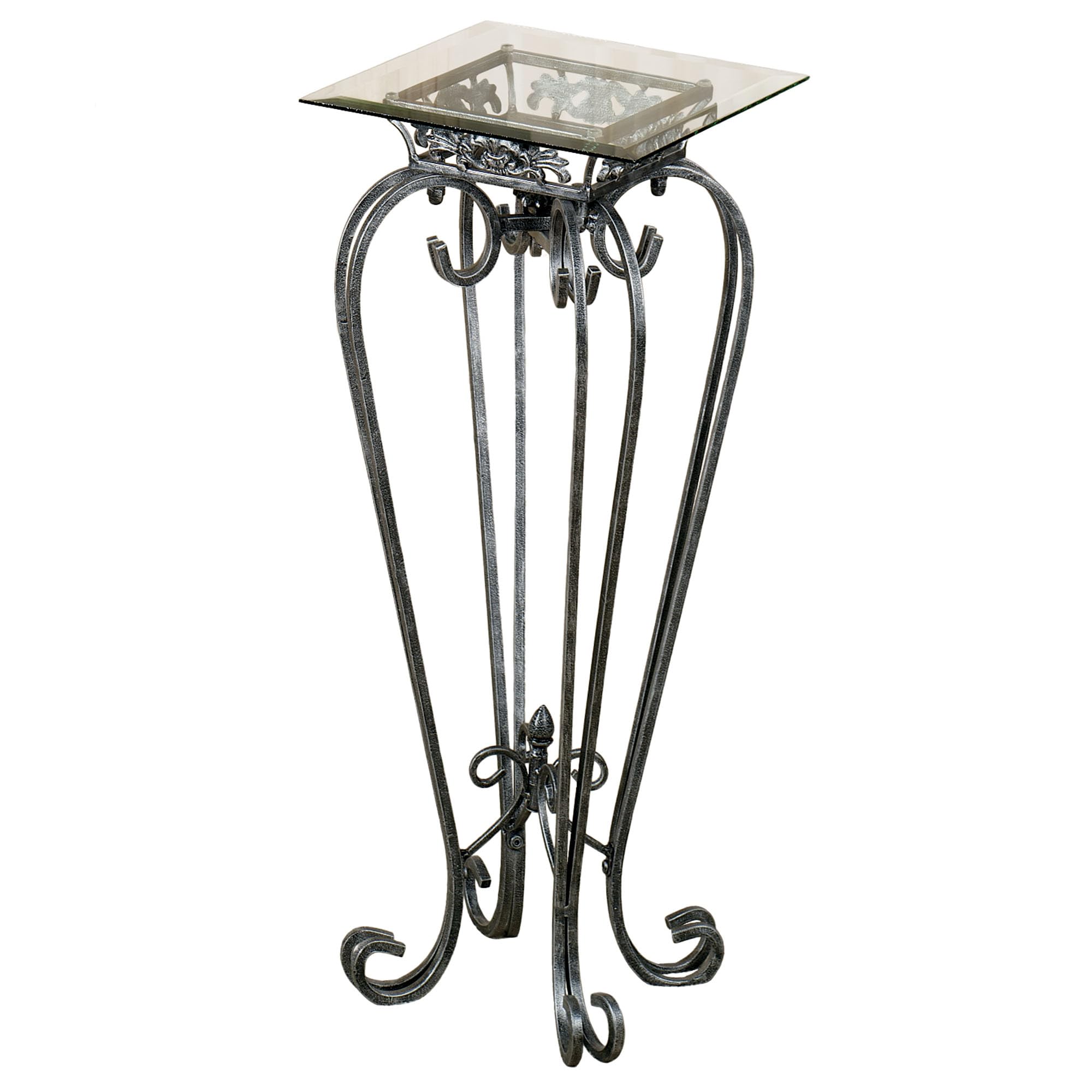Touch of Class Chalcedony Metal Scroll Pedestal Table - Beveled Glass - Antique Pewter - Made of Iron - Square Shaped Top - Elegant Style - Accent