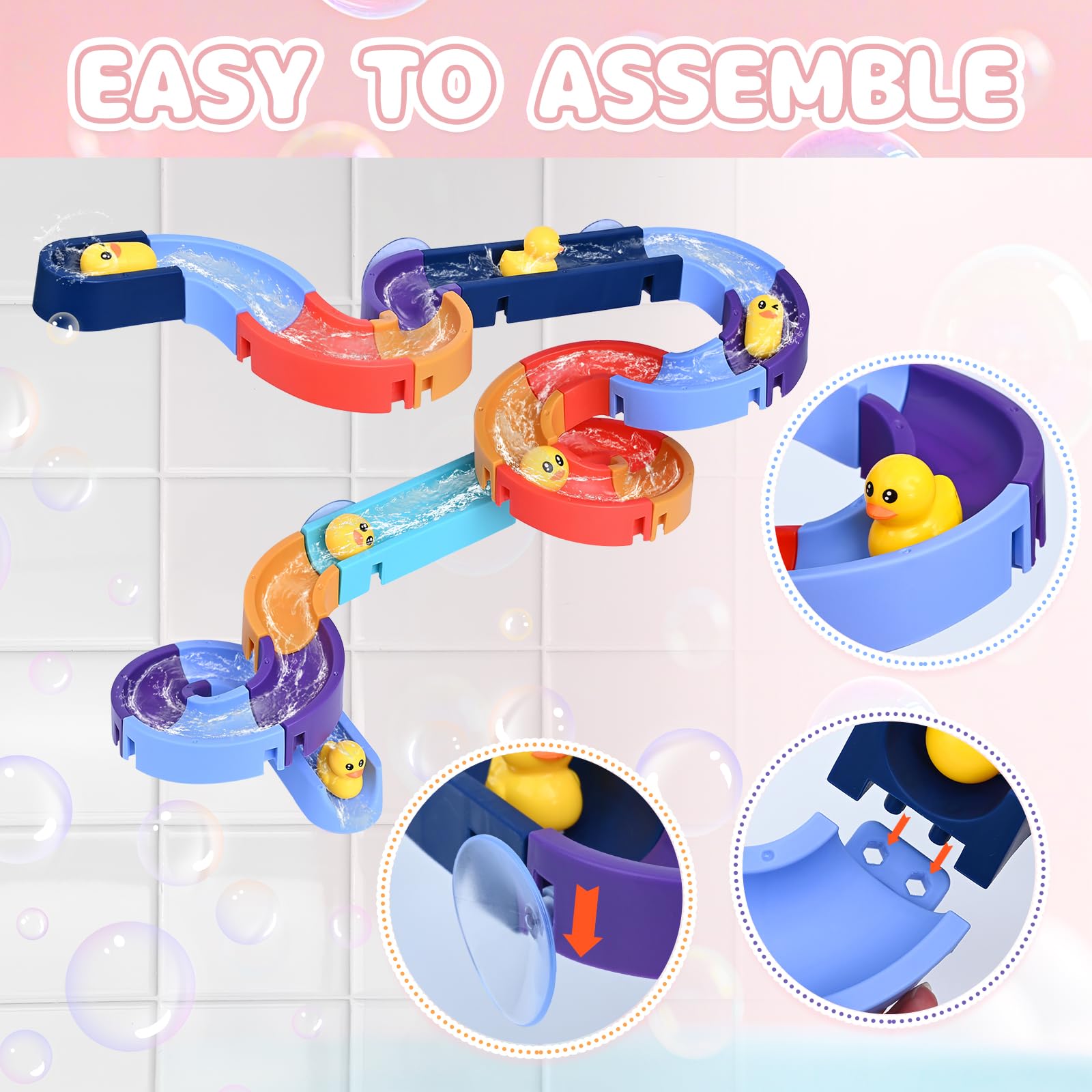 WEXFFU 34Pcs Kids Bath Toys, Track Bath Toy, Bath Track Game Shower Water Toys with Suction Cups Baby - Image 4