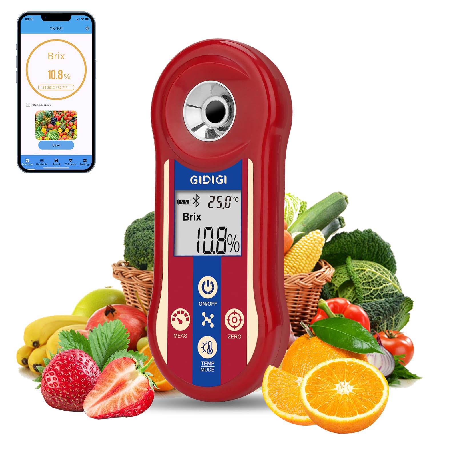 Rifrattometro digitale Brix e tester di salinità, misuratore intelligente Brix per zucchero, rifrattometro del sale per acqua salata con ATC, intervallo di misura Brix 0,0-60% per frutta, vino e birra