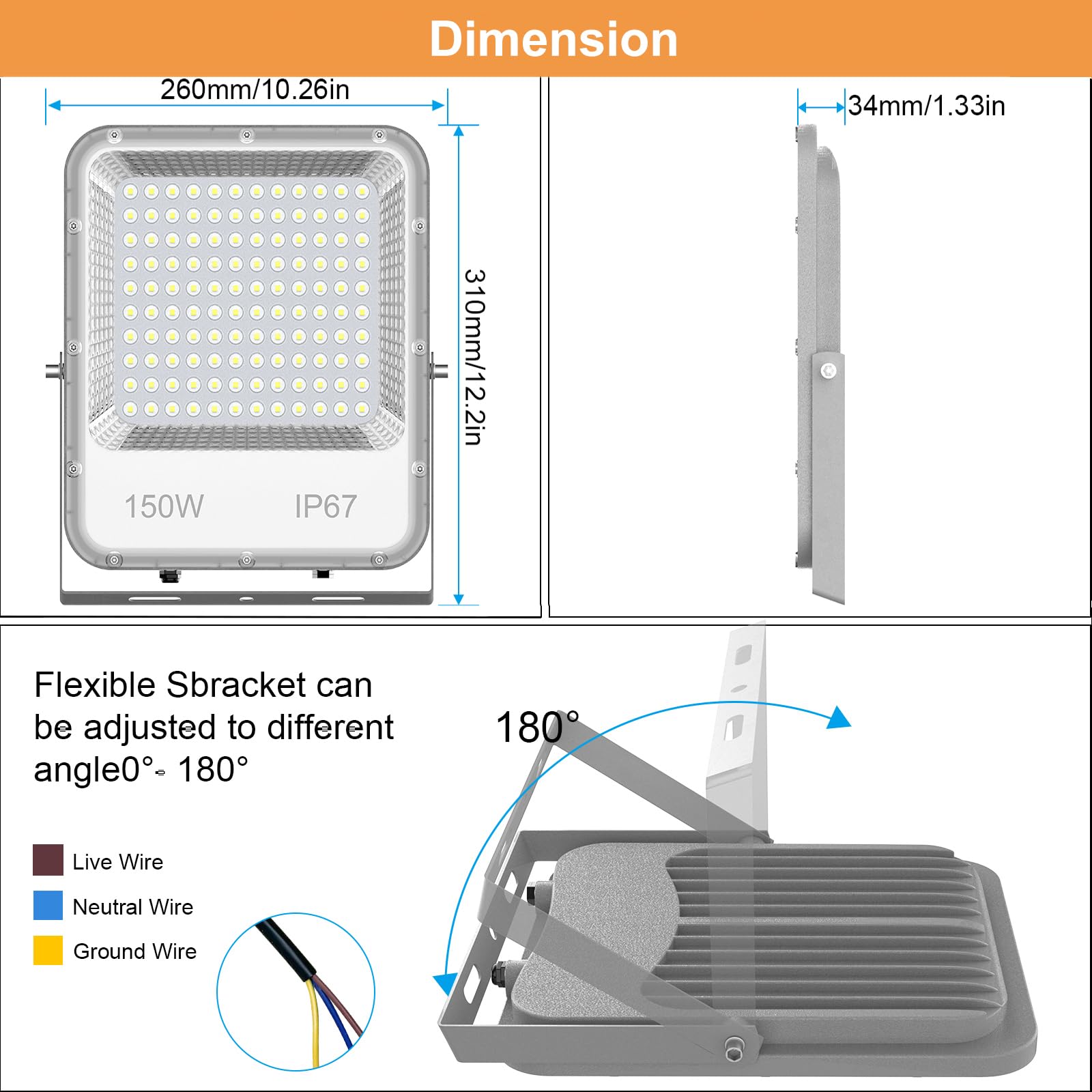 Faretto Led da Esterno, Faretti Led Lampada Esterni 6500K Bianca Fredda Faro led esterno Impermeabile IP66 Fari Led Interna ed Esterna per Giardino Cortile Garage Pareti (150W)