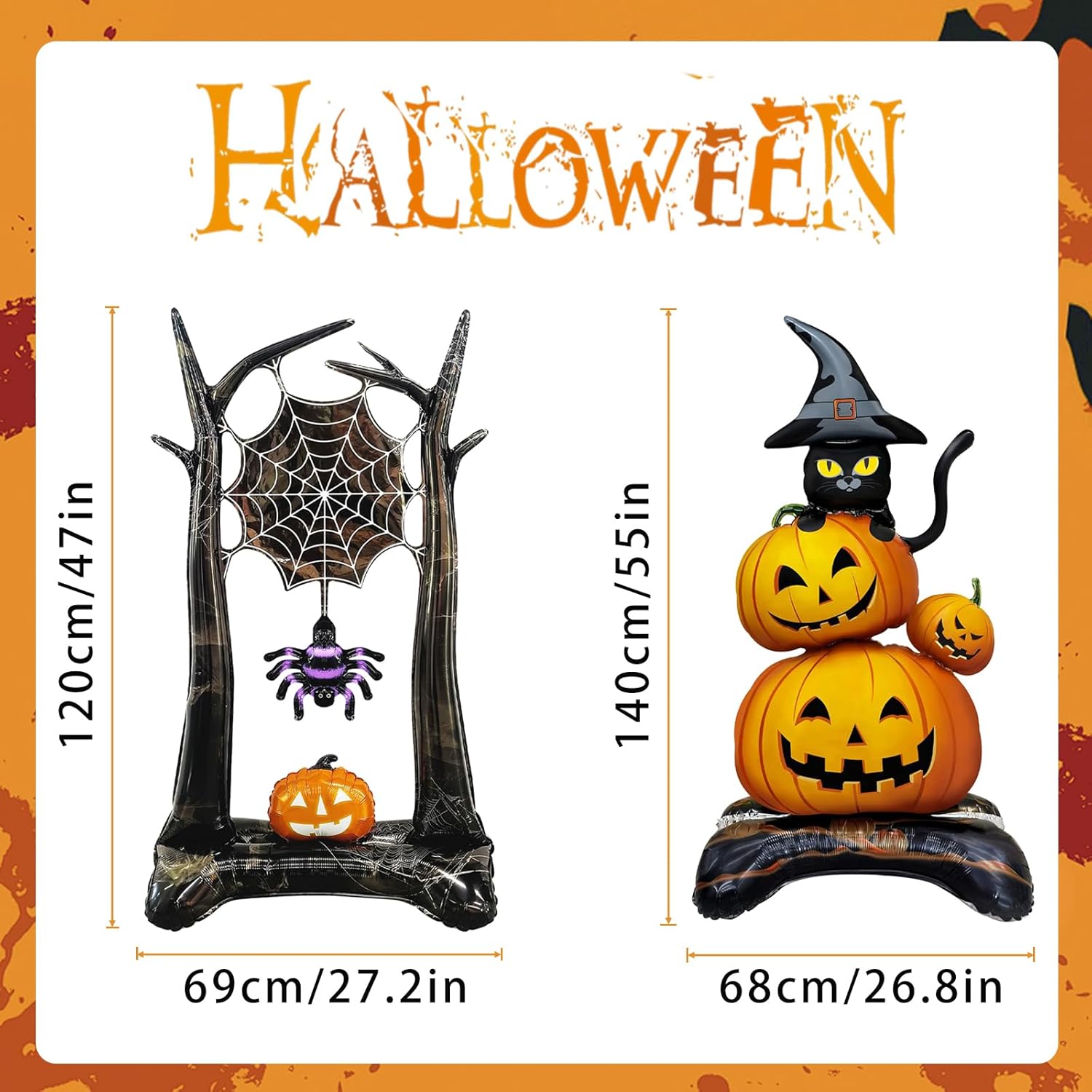 2Pcs Halloween Standing Balloons, Balloon Sets, Foil Balloons, Black Cat Pumpkin, Spider Web Pumpkin Balloon for Halloween Decoration Decor Kits Party - Image 2