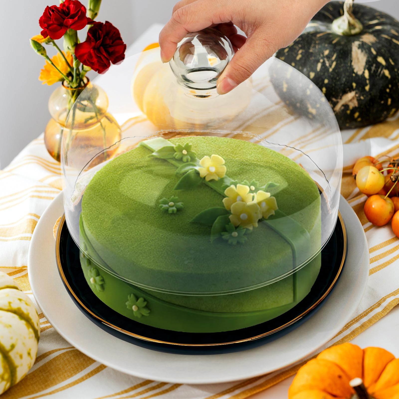 Dessertplatte 1 Satz Keramik mit Glasdeckel für Obst und Dessert Halloween | Kuchenaufbewahrungstablett, Lebensmittel Schutz, Grün, für Hochzeiten und Familienfeiern, Elegante Ausführung