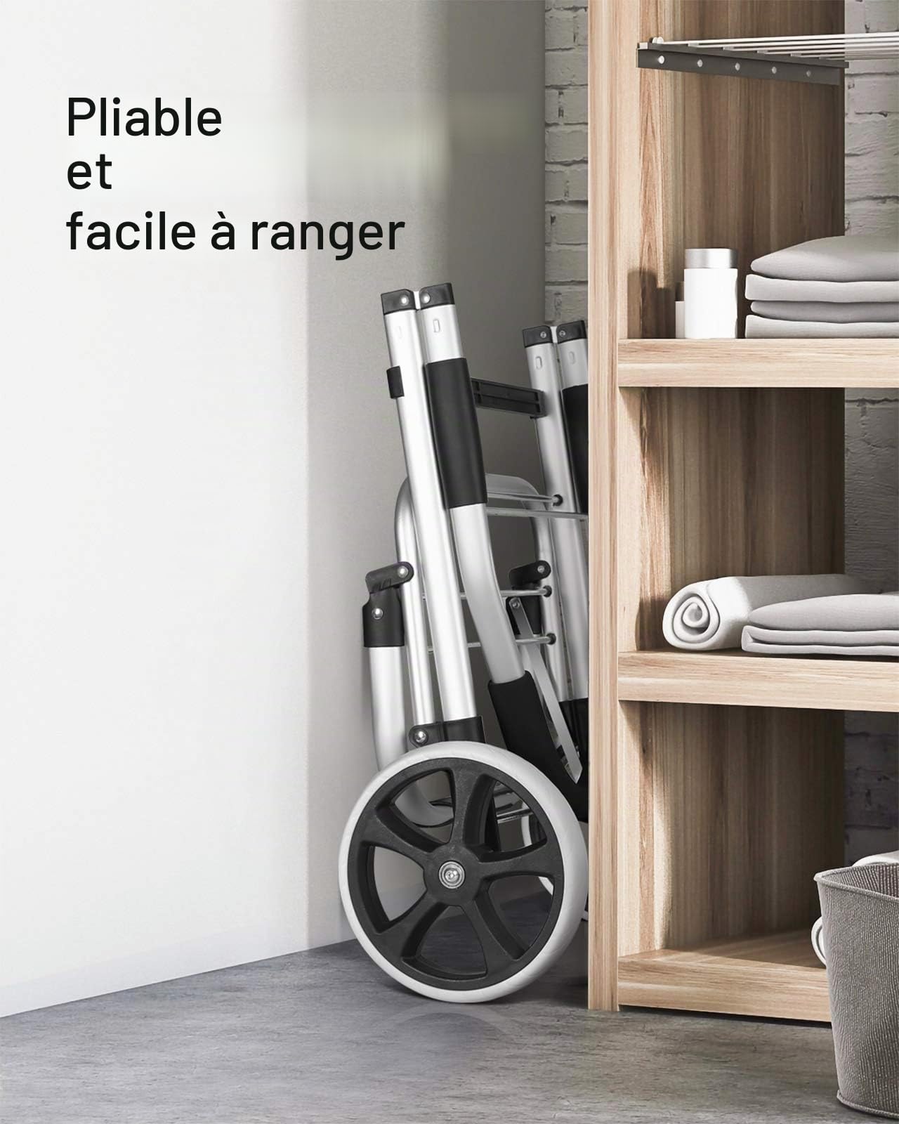 Inateck Chariot de Courses Pliable 41L Grandes Roues Silencieuses Cadre Aluminium Sac Imperméable Isotherme Noir Gris