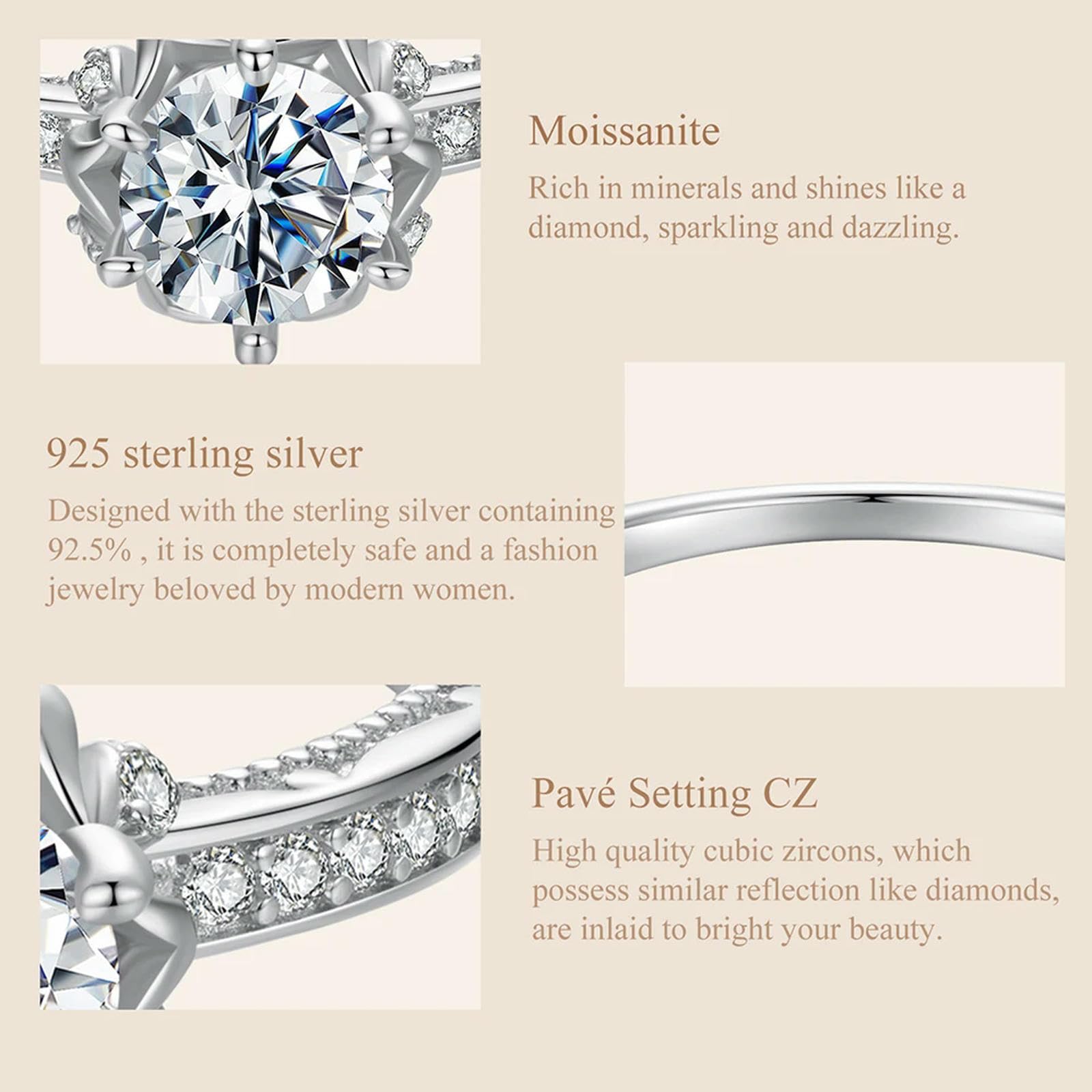 Anillo De Compromiso De Moissanita En Plata De Ley 925 Con Solitario De Diamante Y Moissanita Redonda De 1 Ct, Color D Vvs1 Ex