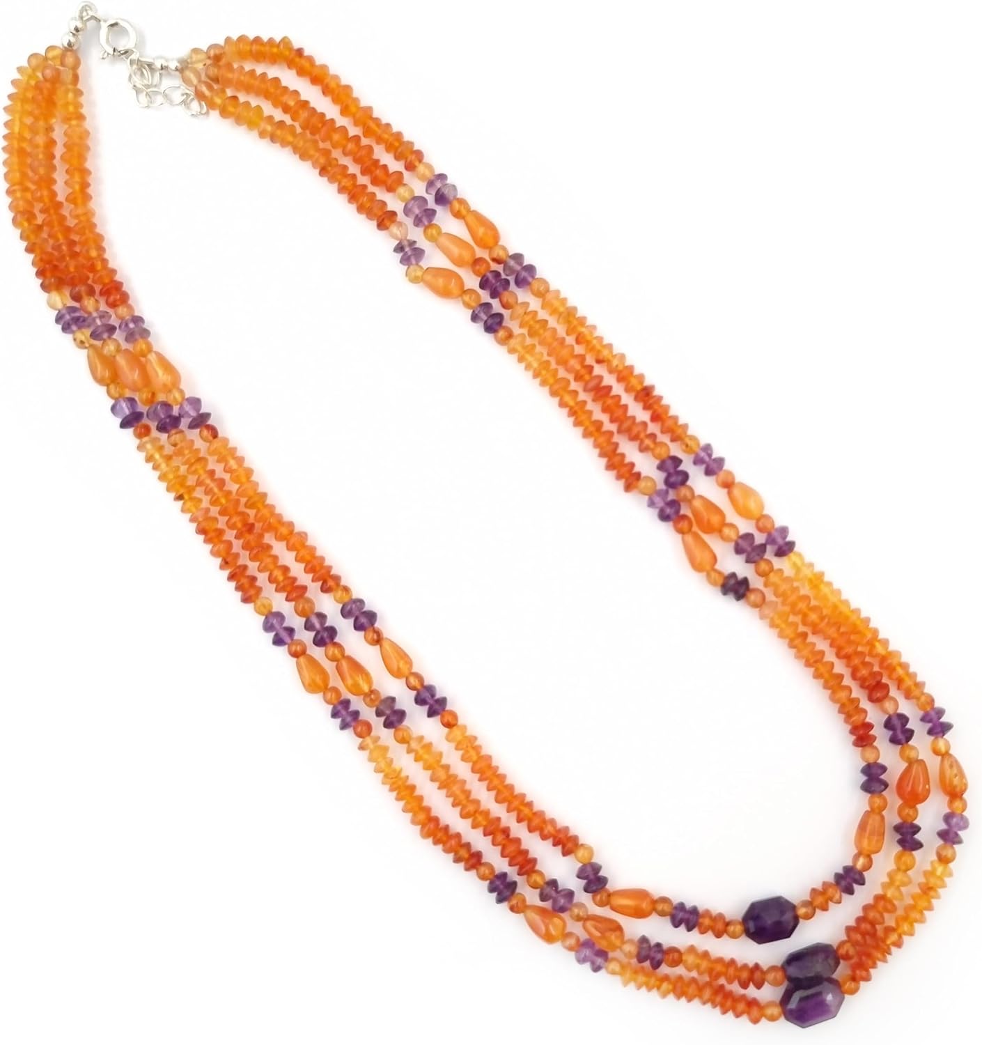 Multi Strand Orange Carnelian Amethyst Beads Necklace Gemstone Beaded Jewelry for Women Crystal healing