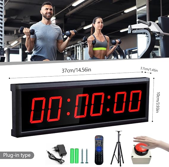 Countdown Timer Stoppuhr für Wettbewerbe Spieltimer 2.3 Zoll Gym Timer mit Stativ Fernbedienung Stoppuhr Sport 6 Stelliges Herunter-/Hochzählfunktion 12/24H Einstellbare Helligkeit (Laden)