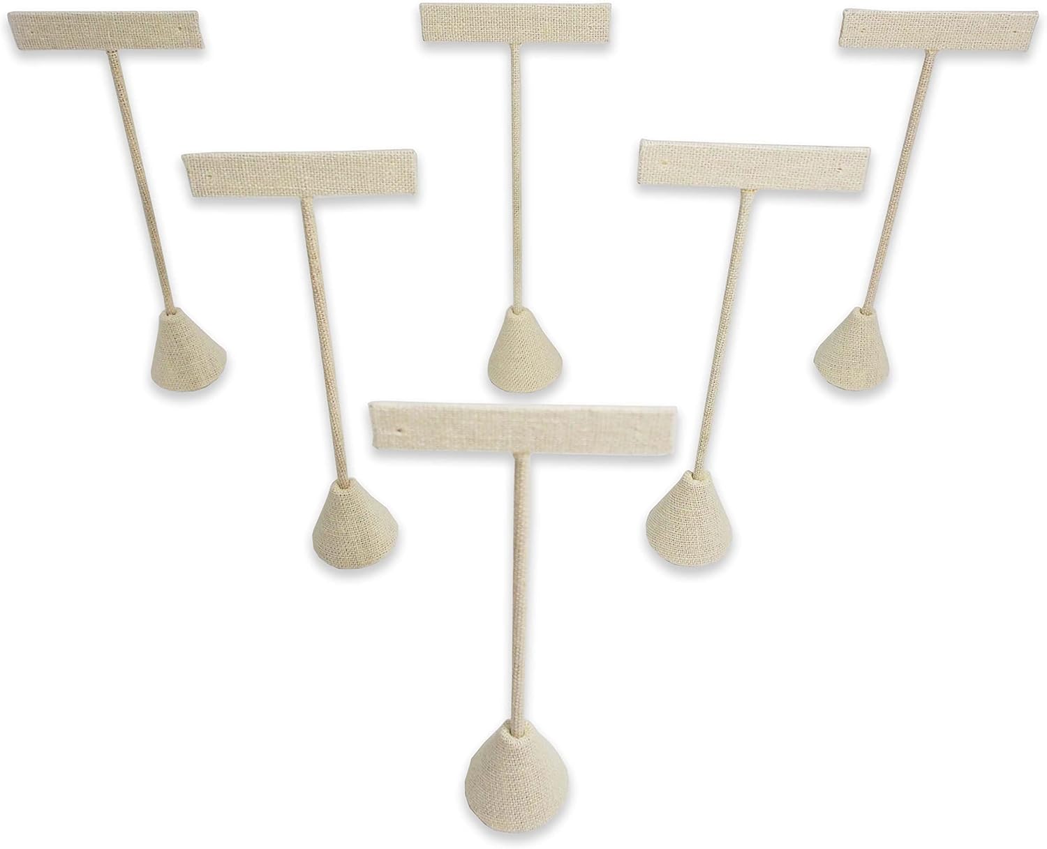 N'ice Packaging - 6 Qty Beige Linen 6.75" High Free-Standing Earring T-Stand Display, T Shape Holder for Tradeshow, Home Business, Promotion, or just for Home