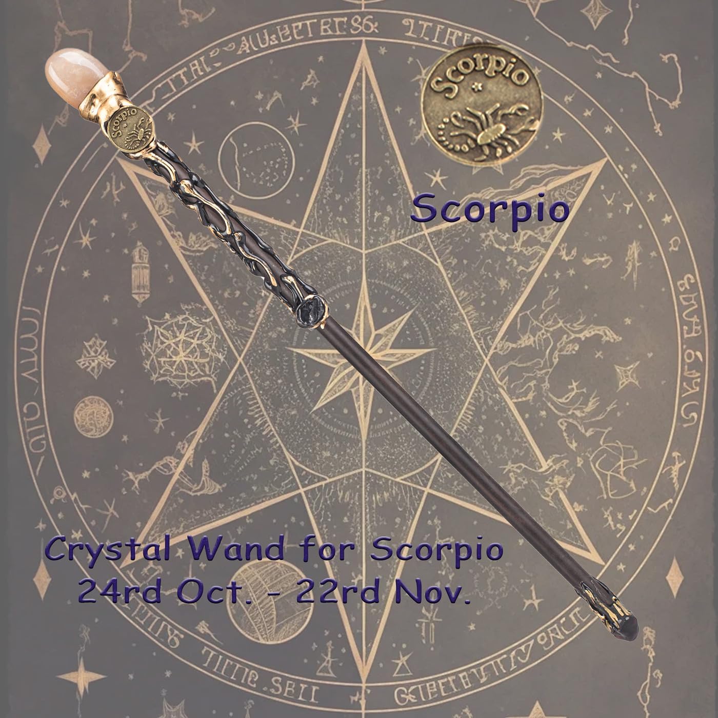 DUQGUHO Scorpio Wand Pink Agate Crystal Magic Crystal Wand Scorpio Gifts Handcrafted Witch Fairy Wizard Zodiac Wand Sorcerer Cosplay Accessories Party Stage Costume Wands