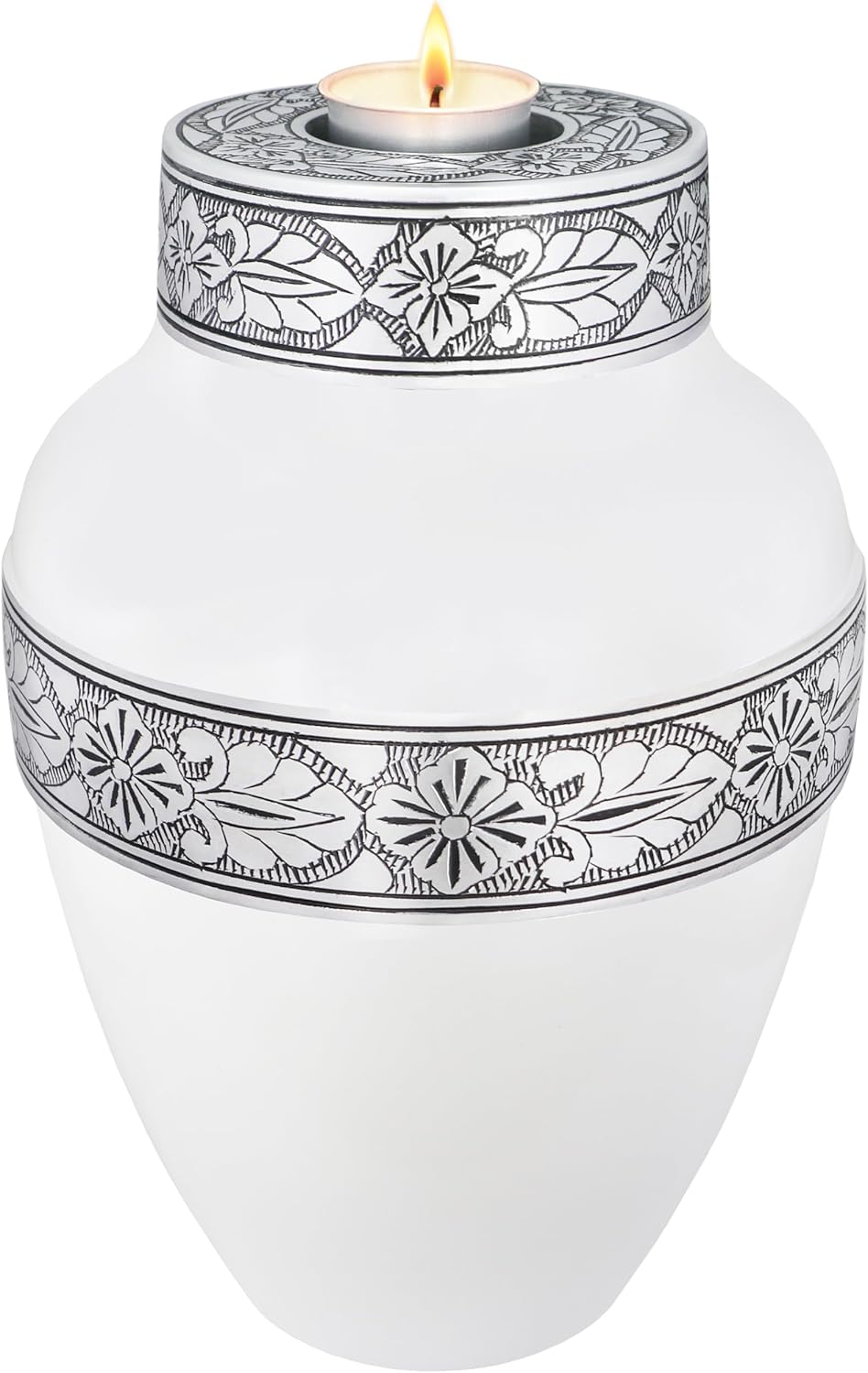 Urns for Human Ashes Adult Female/Men, Cremation Urns for Human Ashes, Funeral Urn, Memorial Metal Engraved Urn, Large White Candlestick