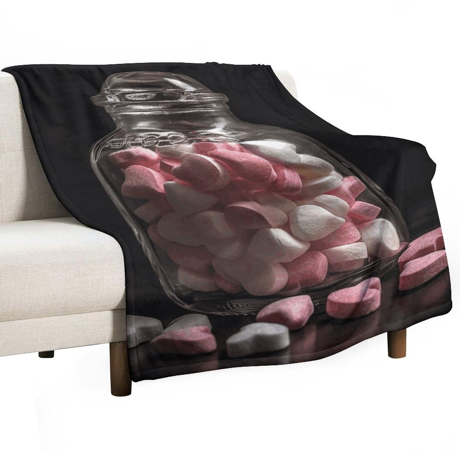 Couverture flanelle douce plaid imprimé bonbons cœur jeté de lit léger et chaud
