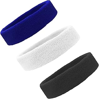 Kenz Laurenz Sweatbands Sweat Bands Headbands for Women Men Elastic Headband Sports Sweatband Athletic Stretchy Head Band Workout Running Basketball Moisture Wicking Terry Cloth Set Sweat Hair