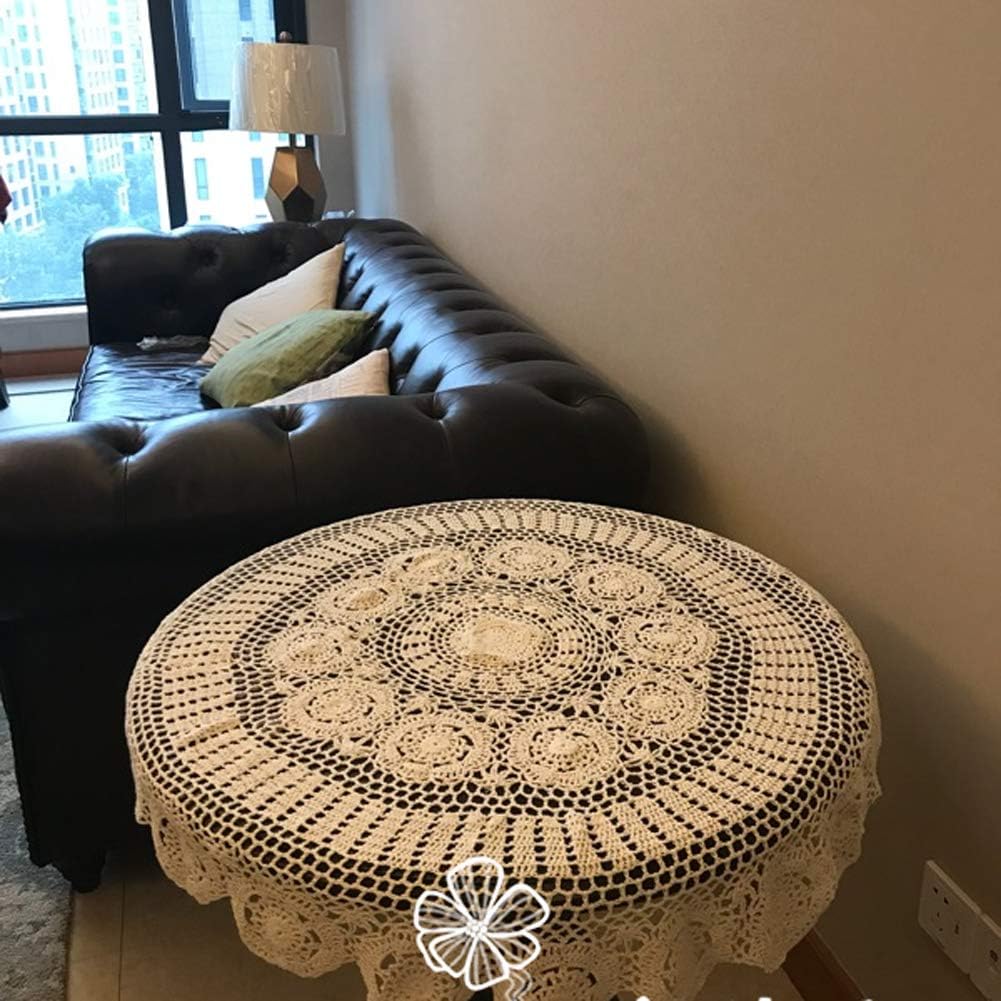 HOLY HOME Handmade Crochet Doily Multipurpose Cotton Lace Round Tabletops/Sofa Cover Décor (36", Beige)