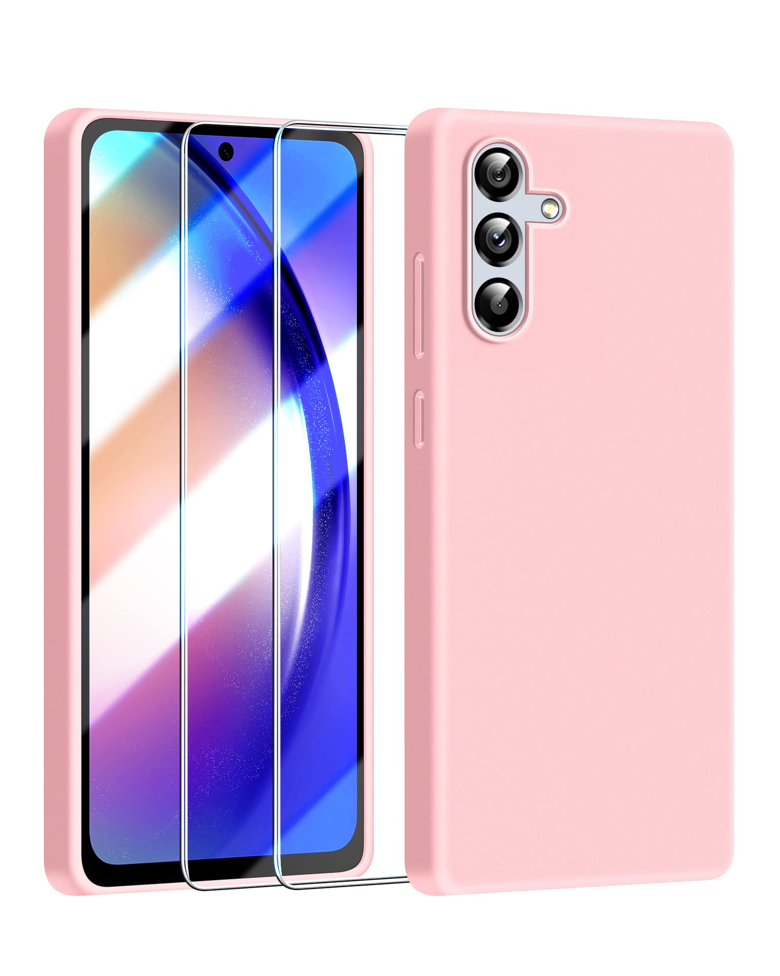 Dssairo [3 in 1 for Samsung Galaxy A54 5G case, with 2 Pack Screen Protector, Camera Protection，Liquid Silicone Slim Shockproof Protective Phone Case [Microfiber Lining] (Pink)…
