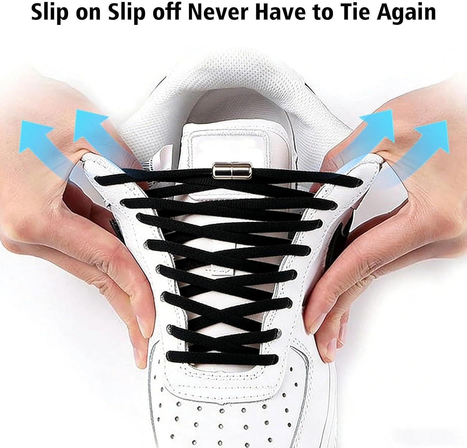 2 Pairs Of Shoelaces 4 Aluminum Buckles Black White Tone Elastic Thin Soft Round Easy To Take Off Suitable Athletic Casual