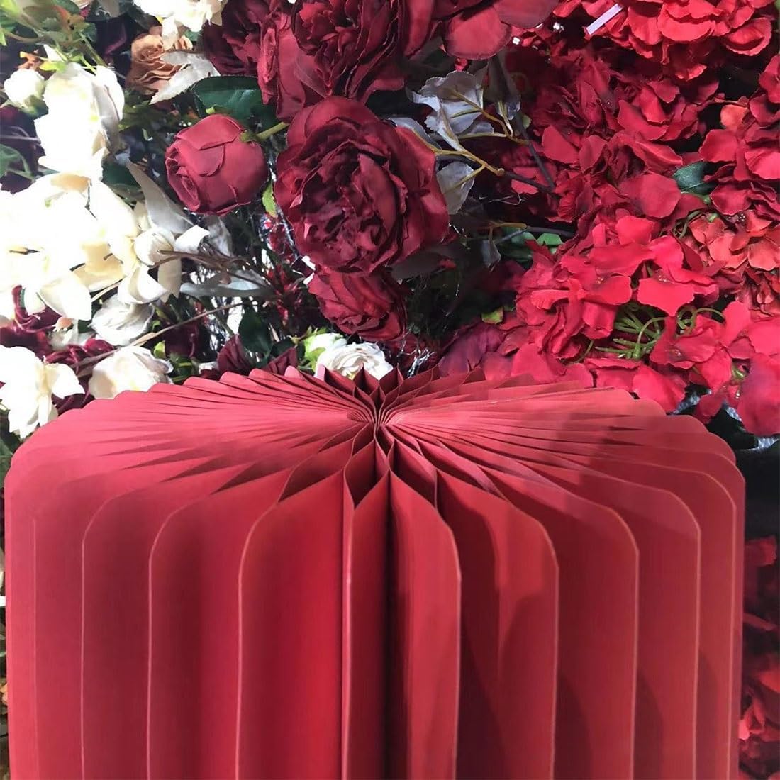 Paper Folding Cylinder Pedestal Stand 3 pcs Cardboard Cylinder Stands,Foldable Paper Columns with 3 Plates,Buffet Risers for Birthday Wedding Table Display 23.6in,31.5in,39.4in(Red)