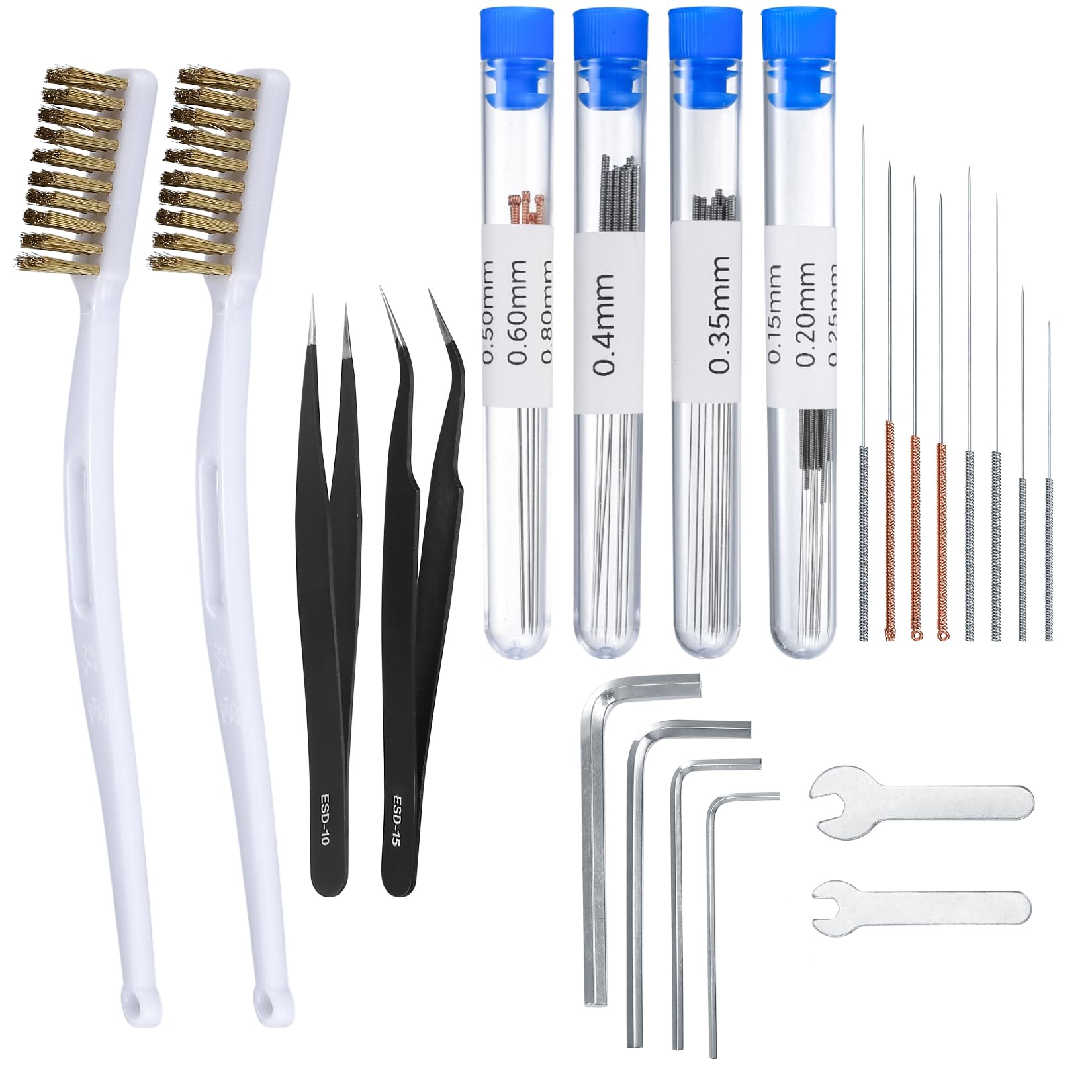 48 Pcs 3D Printer Nozzle Cleaning Kit, 3D Printer Nozzle Cleaning Needles Nozzle Cleaner 0.15/0.25/0.35/0.4/0.5/0.6/0.8mm, Stainless Steel Needles, Tweezers, Wire Brush for 3D Printer Accessories-image-33