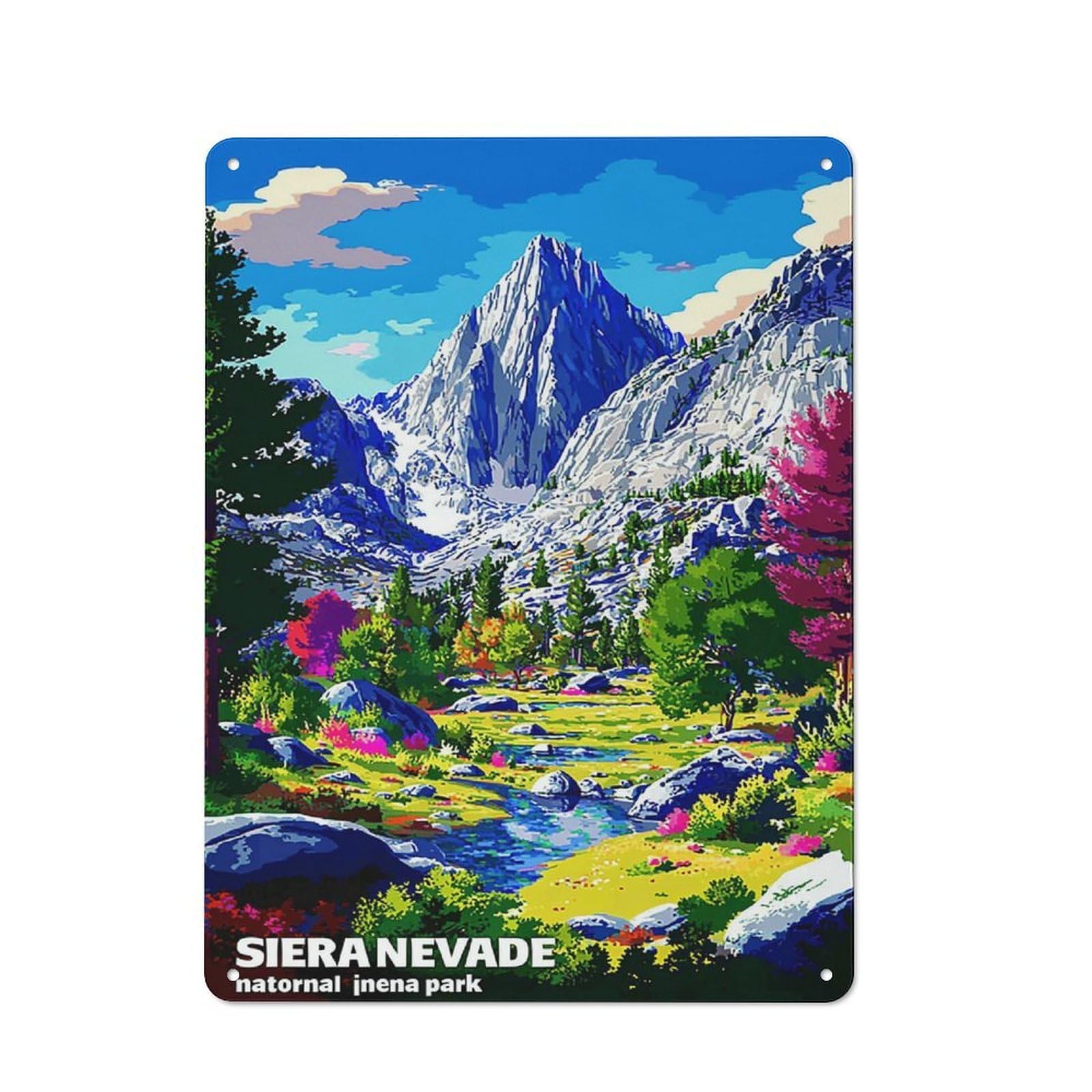 Junmoney Sierra Nevada National Park Nature's Wonderl Tin Wall Plaque With And Design 40X30cm, Farmhouse Rustic Kitchen Decor For Dining Room, Cafe, Entryway Or Family Room
