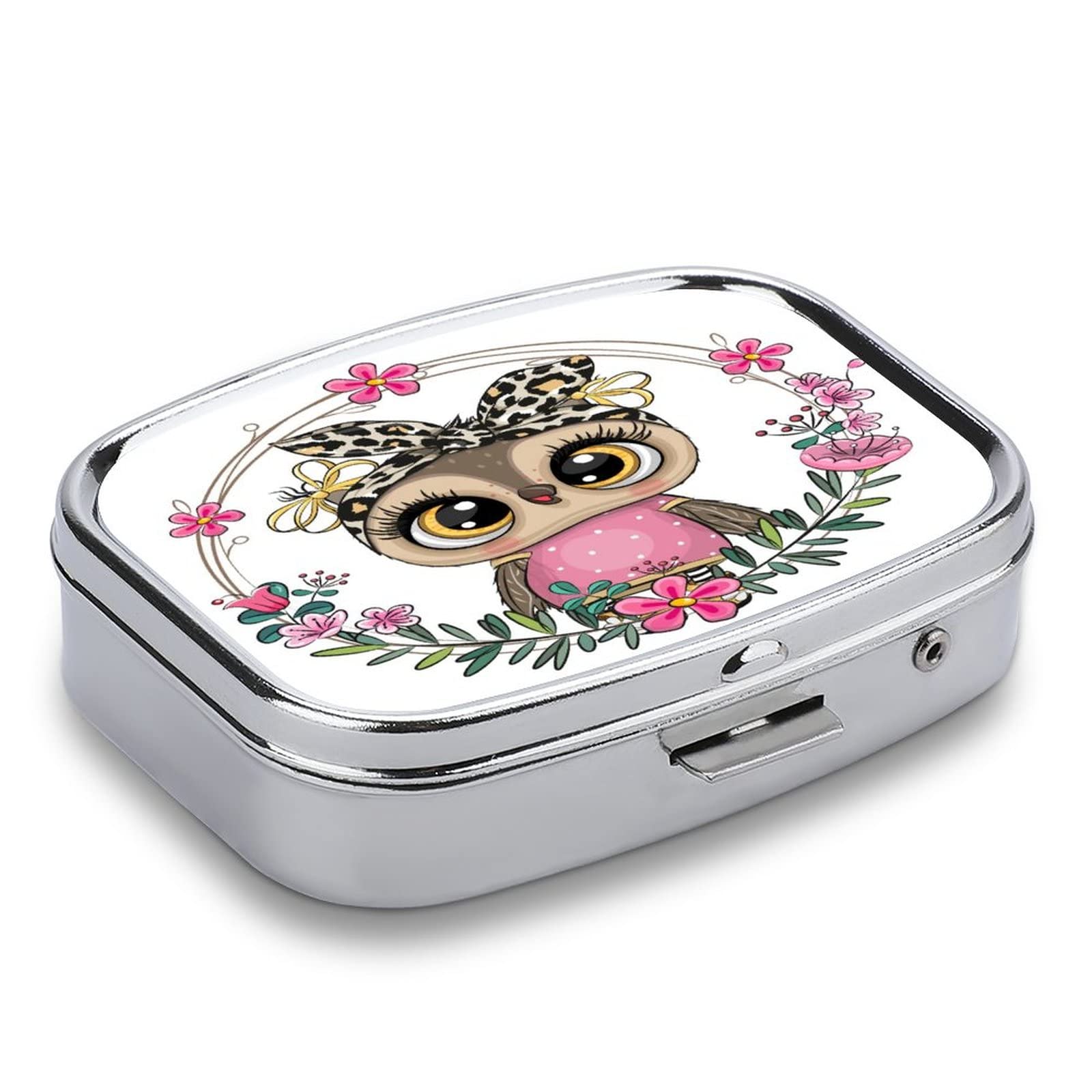 Gestor Diario De Pastillas Patrón De Flor De Búho De Ojos Grandes De Dibujos Animados Pastillero Decorativo Con Caja De Regalo-Medicina De Moda