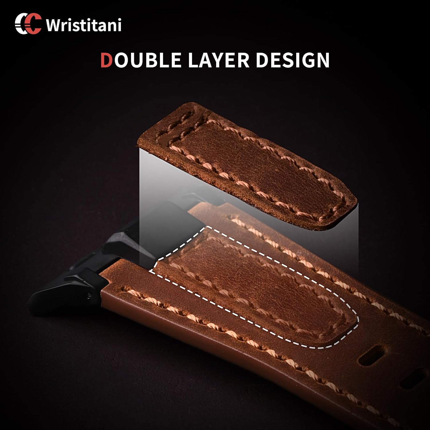 Wristitani Leather Bands Compatible with Apple Watch Band 49mm 46mm 45mm 44mm 42mm for Men, Metal Connector & Genuine Leather Replacement Straps for iWatch Ultra3/2/1 SE3/2/1 Series 11 10 9 8 7 6 5 4 - Image 4