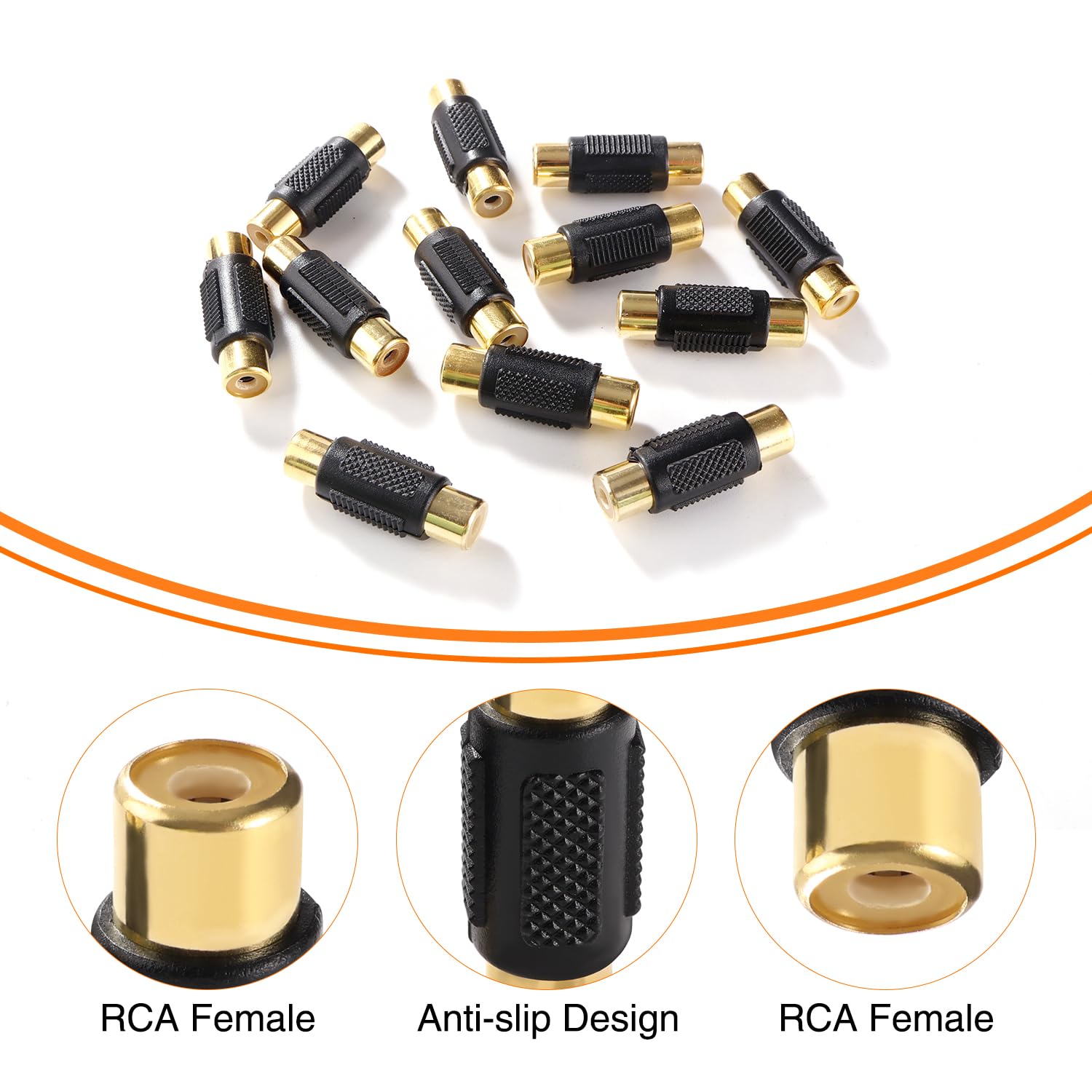 12 Sztuk RCA Żeńskie do Żeńskie Złącze, Adapter RCA Phono Coupler, do Głośników, Gramofonów, Wzmacniaczy, Pozłacane - Czarne