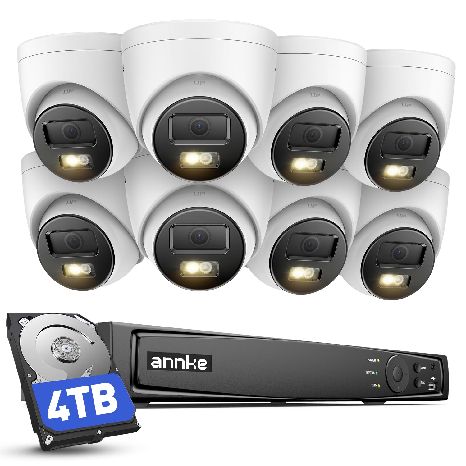 ANNKE 12MP PoE Kamera Set, 16-Kanal NVR Recorder mit KI Bewegungserkennung, 8X IP Überwachungskameras mit Farbnachtsicht & Mikrofon, Alexa-kompatibel für Smart Home & Geschäftsüberwachung, 4TB HDD
