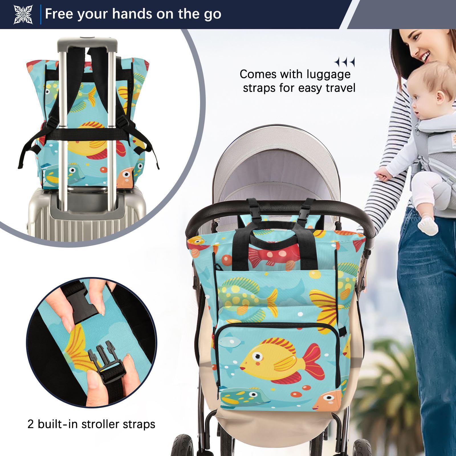 Zaino da viaggio per neonata/ragazzo con pesci colorati
