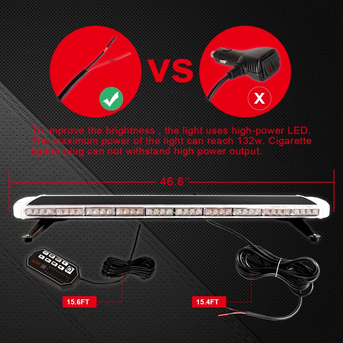 ASPL 47" Low Profile Roof Top Strobe Lights Bar with Controller High Intensity 88 LED Emergency Warning Flashing Traffic Advisor Snow Plow Light for Trucks Vehicles Tow Pickup (Red/White)