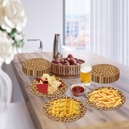 Miniatura 6 de 50 platos de impresión de jirafa de 9 pulgadas, platos de papel de jirafa de selva de safari para fiestas, suministros de fiesta de animales con