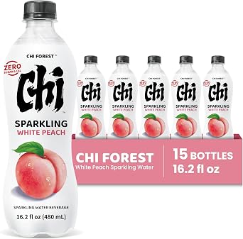 Chi Forest White Peach Sparkling Water Multipack, 0 Sugar 0 Calorie Fizzy Drinks with Real Fruit Juice, Refreshing Flavoured Carbonated Beverage, Healthy Water, 480ml, pk of 15, HALAL Certified