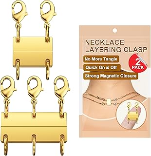 Necklace Layering Clasp, 18K Gold Plated Magnetic Necklace Separator & Extender for Women, Double