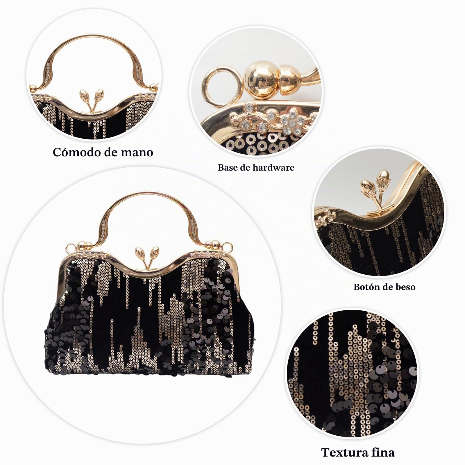 CORIOS Bolsa de Noche de Lentejuelas para Mujer Elegante Terciopelo Bolso de Fiesta Diamantes de Imitación Clutch Bolso de Boda Bolsa de Cadena Pequeña Lujoso Bolso de Mano Bolso de Hombro
