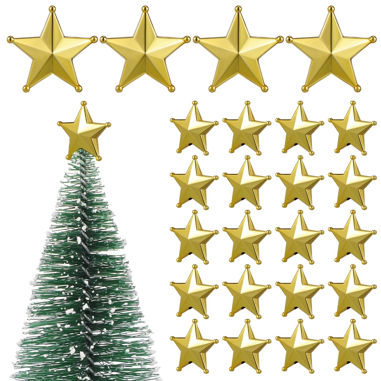 GALPADA 50pcs Mini Christmas Tree Topper Stars Golden Glitter Treetop Decor for Home Party Festive Adornment Craft