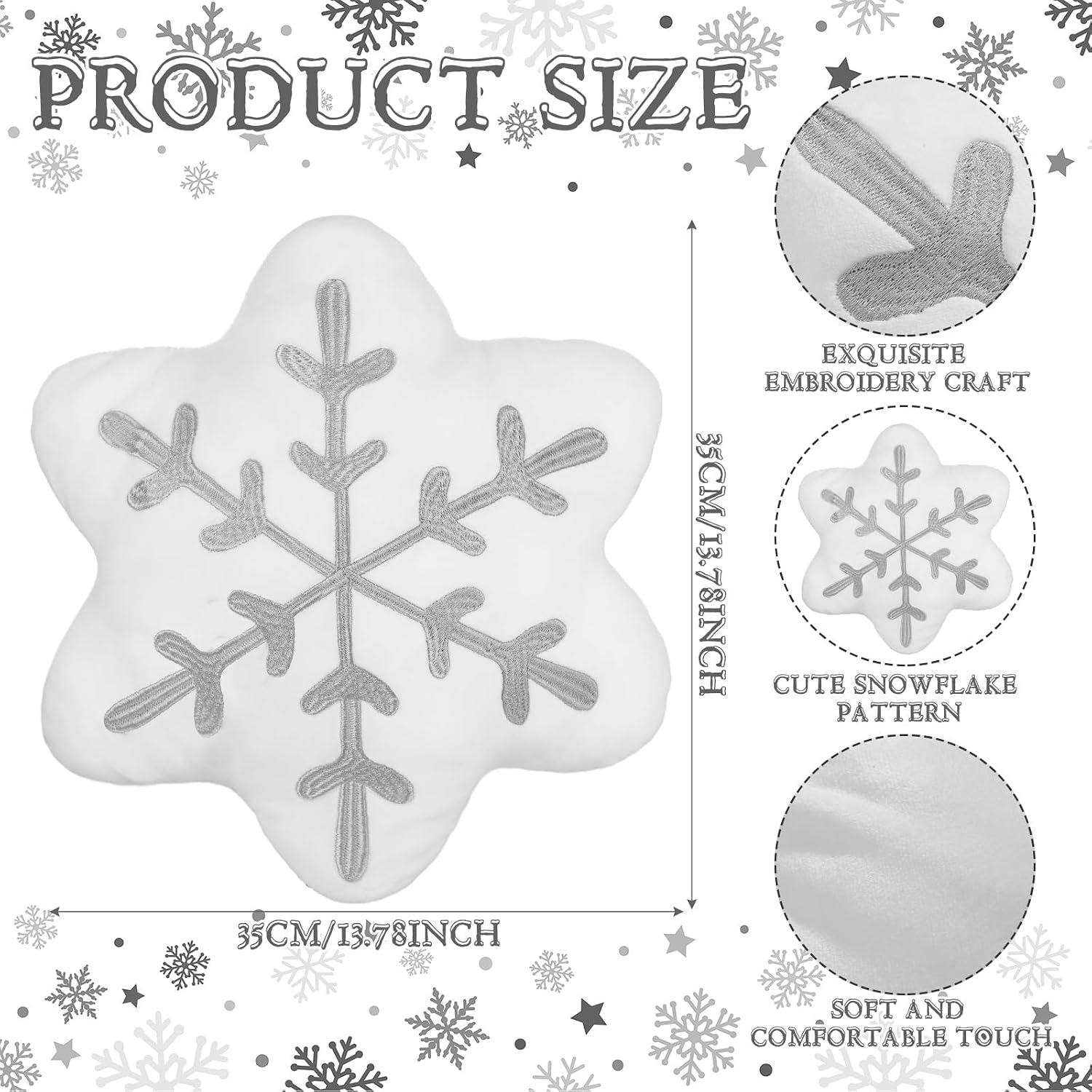 Soaoo 2 Pcs Snowflake Pillow Winter Throw Pillows Decorative Sherpa White Snowflake Shaped Cushion for Winter Home Decor Couch Sofa Bedroom Decoration(Gray)