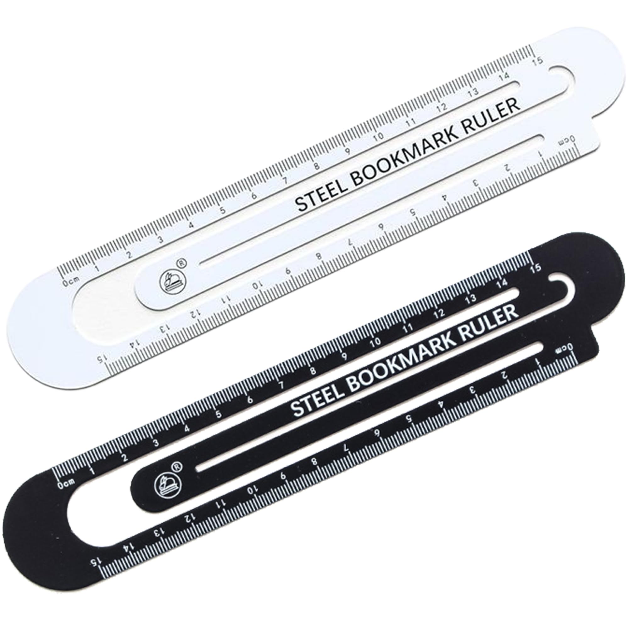 Wilafury White & Black 2Pcs Metal Bookmark, 15Cm Straight Edge Ruler Bookmark, Classic Black And White Ruler Easy To Read Measuring Tool,