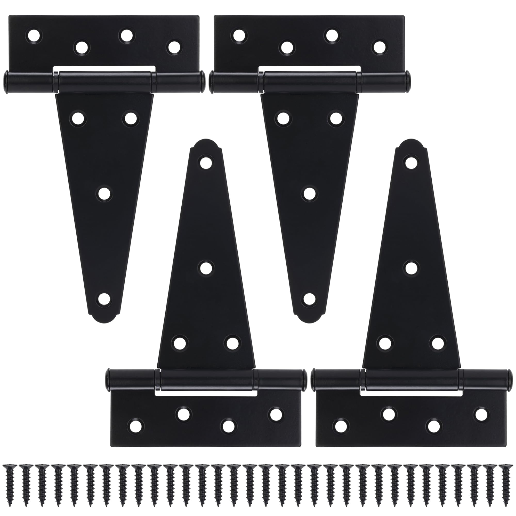 6 Inch T-Strap Gate Hinges, Heavy Duty Shed Door Hinges, Black Tee Hinges for Wooden Fences, Yard Gates, Rustproof Wrought Iron Hardware, 4 Pack