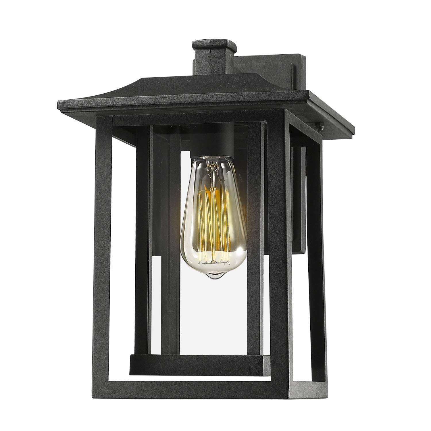 Beionxii Outdoor Wall Mount Light, Large Exterior Light Fixture Outside Lights for House Porch Patio, Black Cast Aluminum w/Clear Glass (13.5" x 9") - A197W-1PK