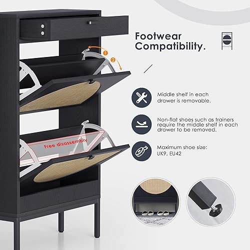 Miniatura 5 de Yechen Zapatero organizador de almacenamiento con 2 puertas de ratán semicirculares naturales, armario de madera para zapatos de entrada, zapatos de