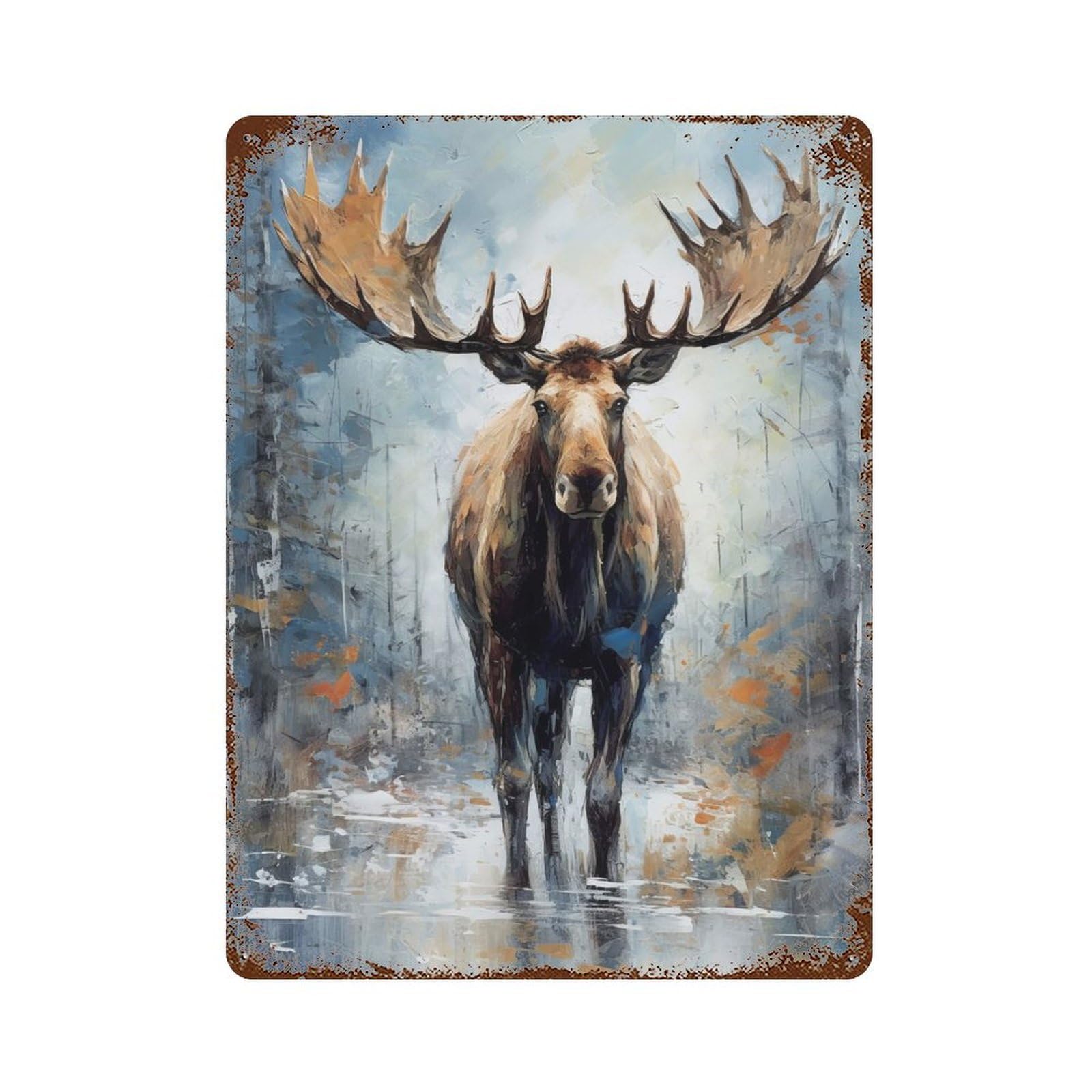 Vintage Rust Metal Sign with Palette Moose Painting Design 15.7"x11.8", for Shed, Workshop And Garage Wall Decor, Classic Wall Plaque