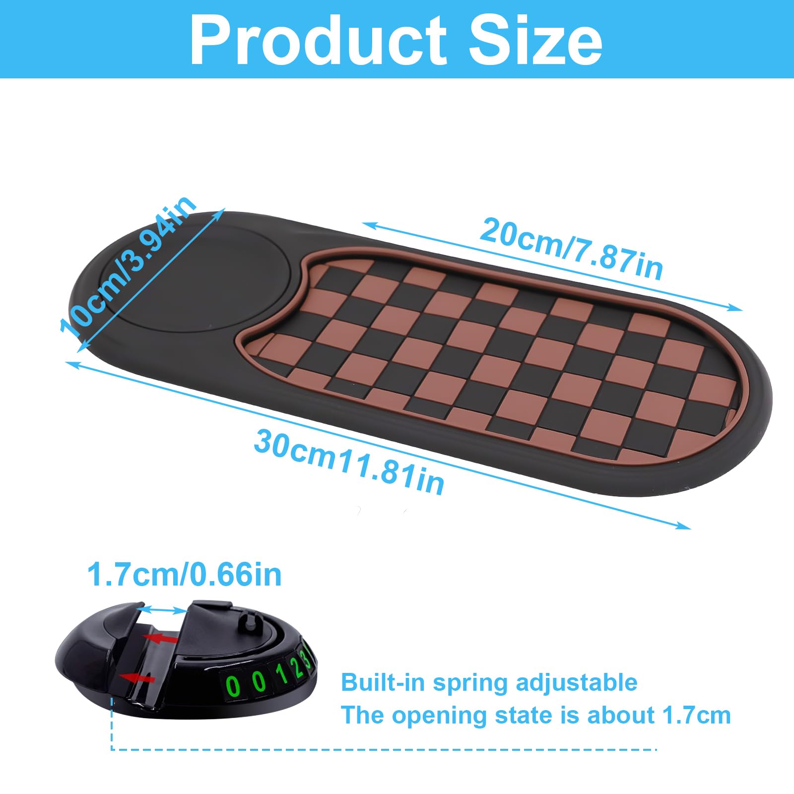 Tapis de tableau de bord antidérapant universel avec support de téléphone 2 en 1 – Tapis antidérapant pour clés et friandises | Poignée rotative à 360° + Parcomètre intégré