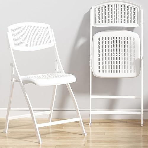Silla plegable blanca con asiento de malla transpirable y marco de metal resistente para interiores y exteriores, fiestas, eventos, bodas, patio,