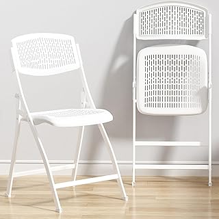 Folding Chair White Foldable Chair with Breathable Mesh Seat and Sturdy Metal Frame for Indoor and Outdoor Party Events Wedding Patio Dining, 1-Pack