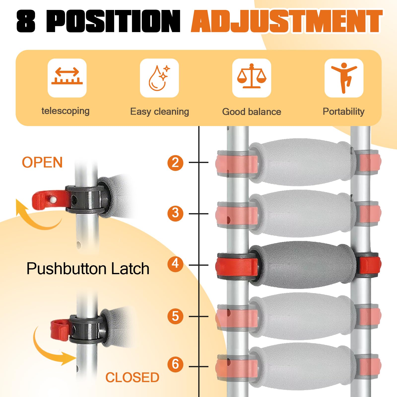 Support pour aisselles, réglable en hauteur sur 13 niveaux, charge maximale : 150 kg, hauteur réglable, en aluminium, avec coussinets souples, béquilles médicales, hauteur applicable : 135 à 195 cm