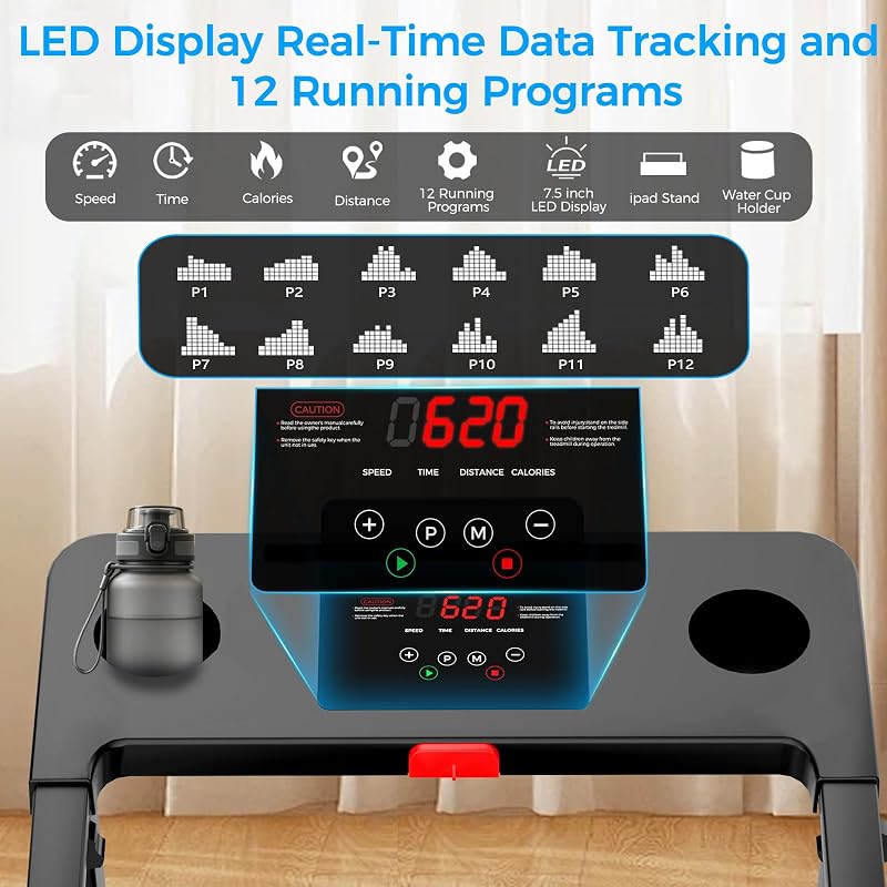 Treadmills for Home and Office, Portable Treadmill with Handles, 3.0 HP Walking Pad Treadmill with Quiet Brushless, 300 LBS Capacity, 0.6-6.2 MPH, Black image 3