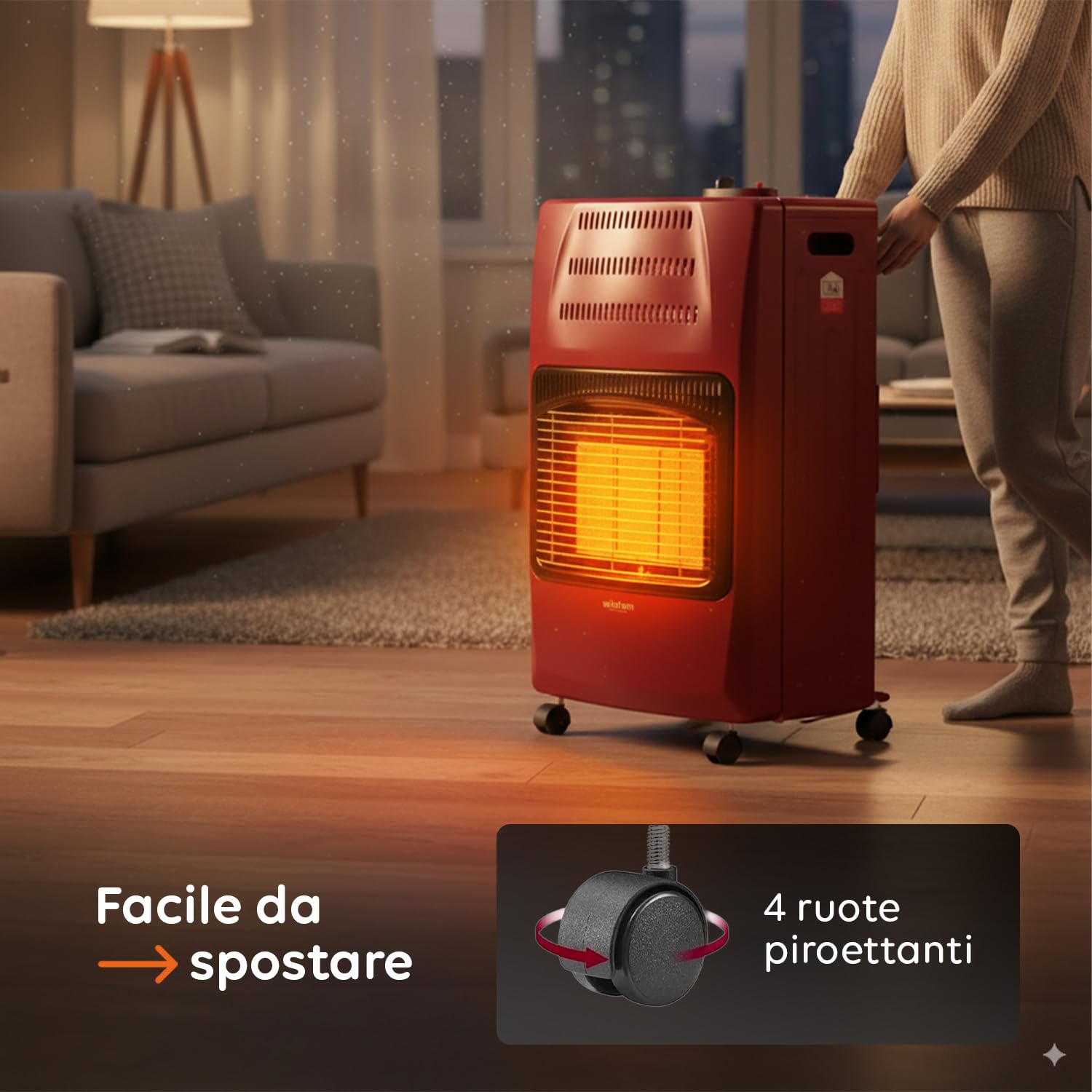 Avilia - Stufa a Gas Richiudibile 4200W con 3 Livelli di Riscaldamento, Accensione Piezoelettrica e Vano Porta-Bombola da 15Kg, Compatta e Facile da Riporre