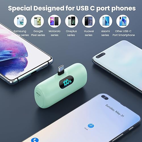 Miniatura 2 de Mini cargador portátil de 5000 mAh, batería portátil de 15 W PD USB C, pantalla LCD, batería compatible con iPhone 1515 Plus15 Pro15 Pro