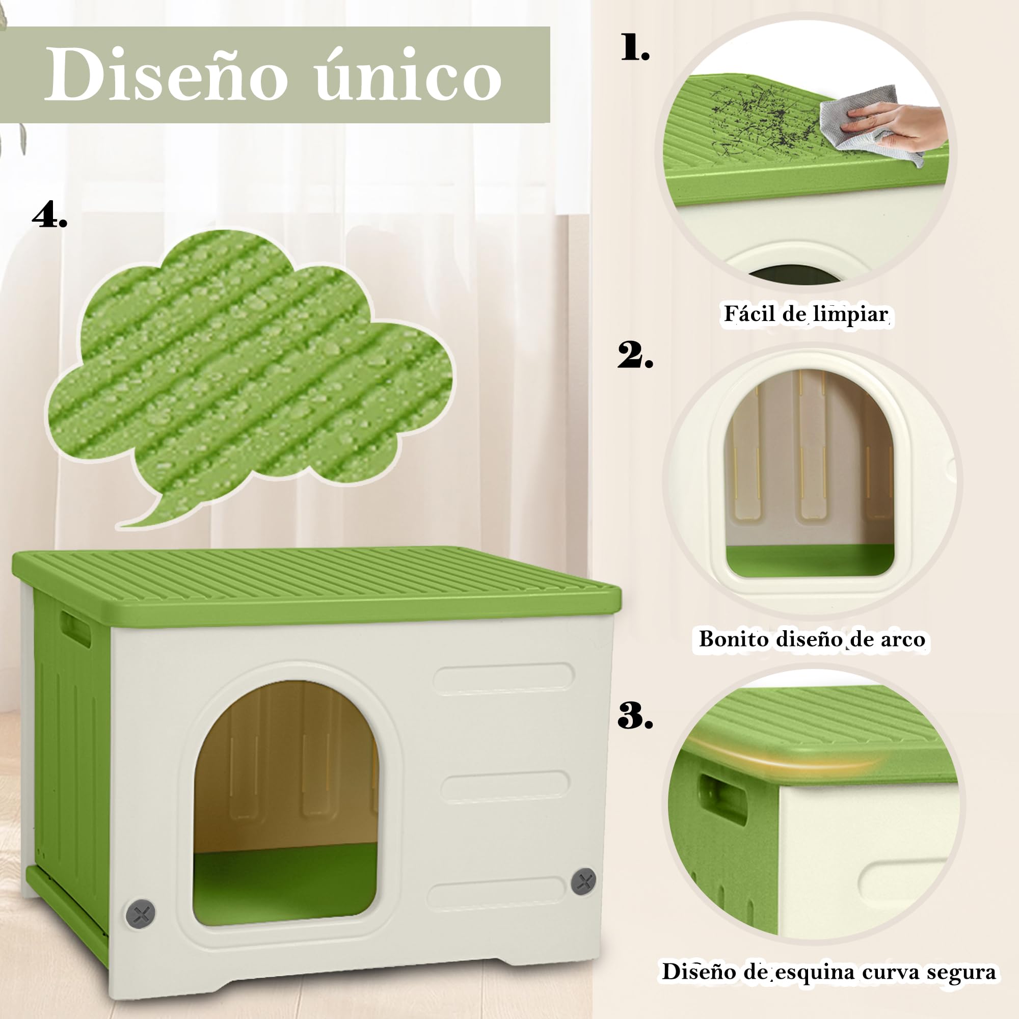 Casetta per gatti in plastica, resistente all'inverno, impilabile, isolata, impermeabile, verde