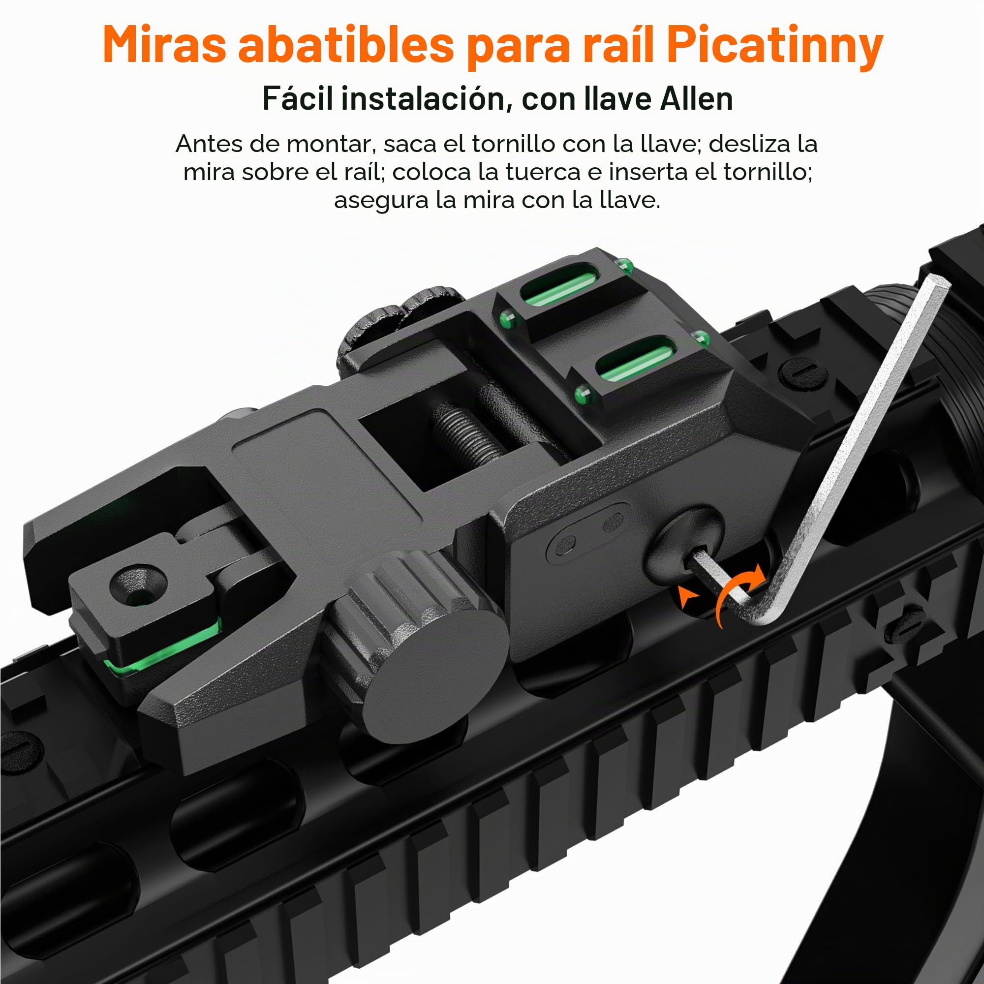 Miras de fibra óptica abatibles delanteras y traseras de nailon rojo verde ajustable sin herramientas