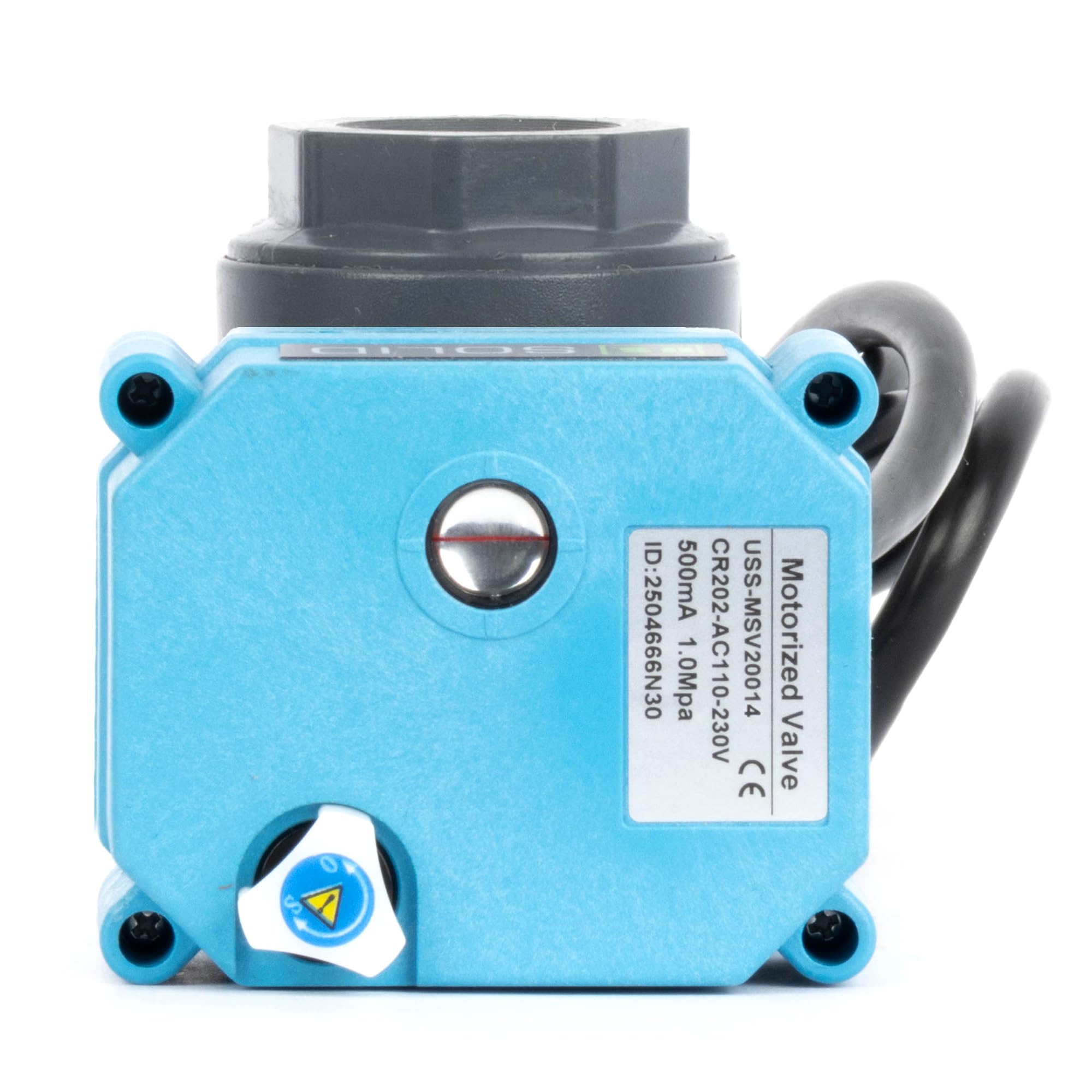 U.S. Solid Válvula de bola de motor de PVC de 3/4" CA 110-230 V con enchufe de la UE - Válvula de bola de plástico eléctrica, IP67 impermeable, retorno automático, cerrado sin corriente, sobrecontrol